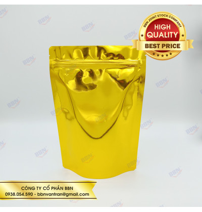 Túi zipper nhôm đáy đứng 2 mặt vàng (1kg)